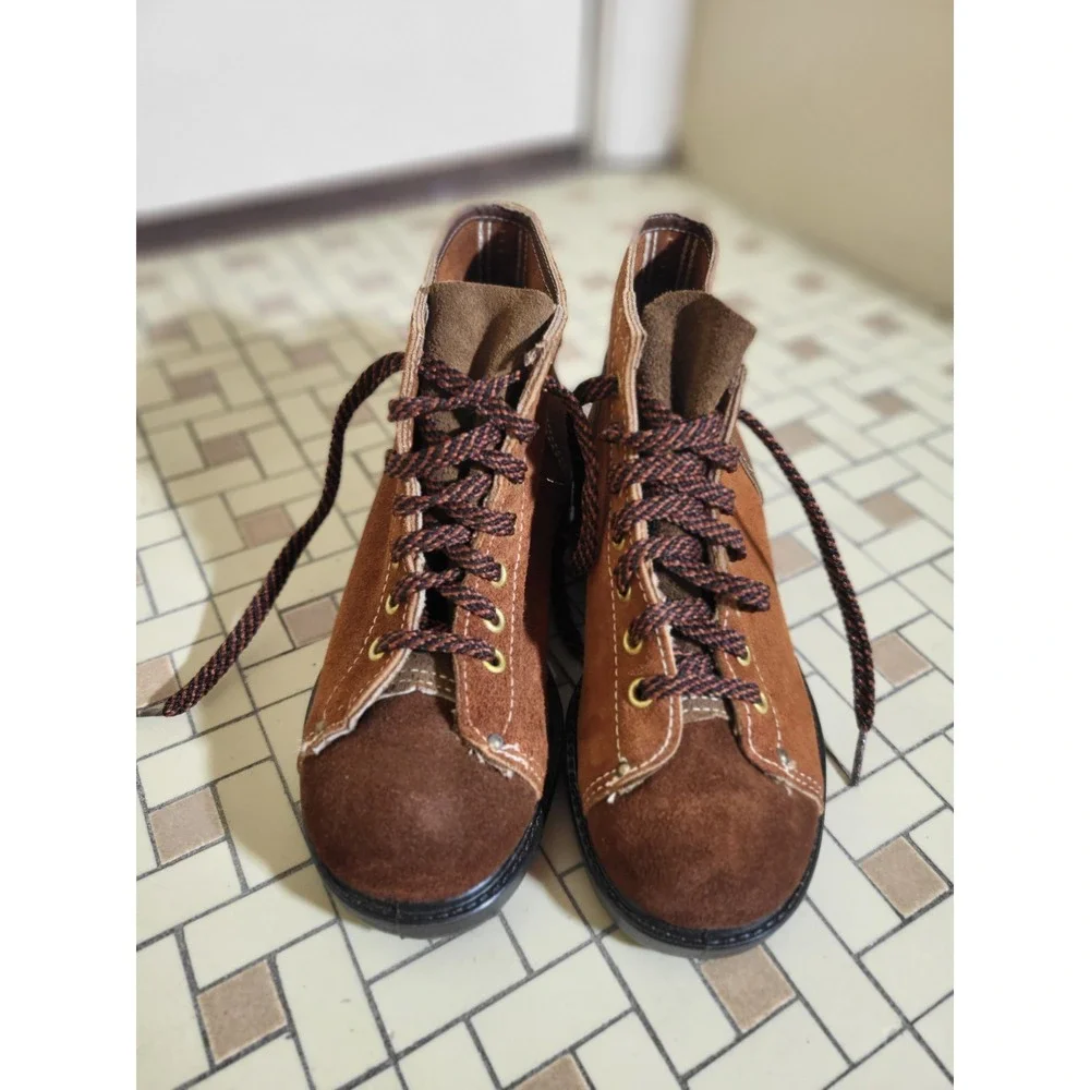 BB Walker Suede Monkey Boots Kids 2.5 Brown Excellent Vintage Lace Up Workwear